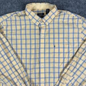 IZOD Button Down Shirt Mens Size XL Yellow Blue Plaid Long Sleeve Casual Cotton